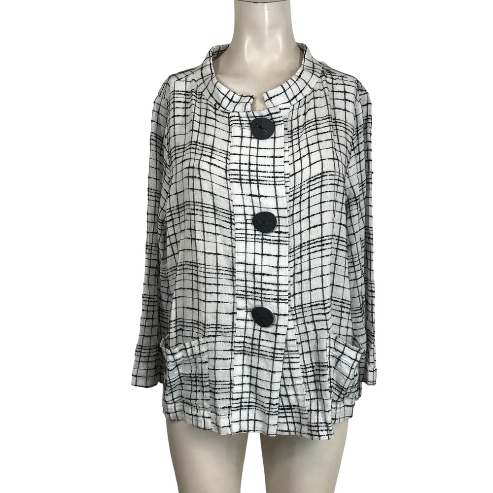 Liv by Habitat  Black White Grid Print Long Sleeve Button Front Jacket Size S